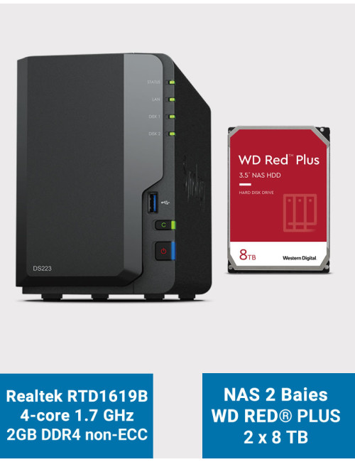 Synology DS223 Serveur NAS WD RED PLUS 16To (2x8To)