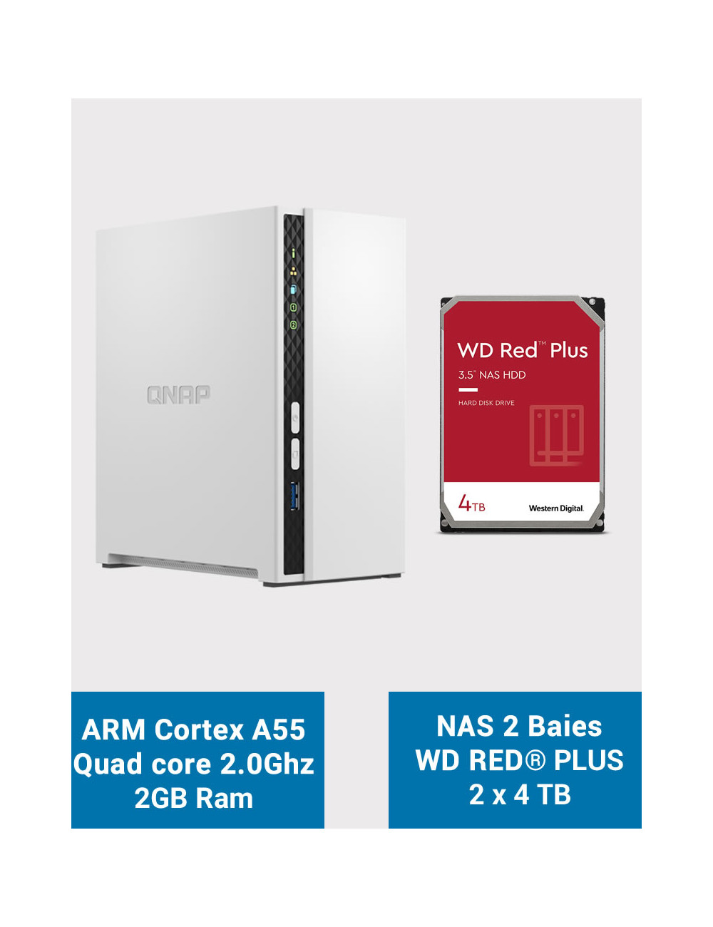 QNAP TS-233 Serveur NAS WD RED PLUS 8To (2x4To)