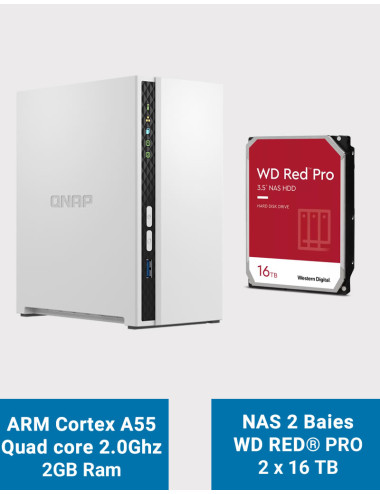 QNAP TS-233 NAS Server WD RED PRO 32TB (2x16TB)