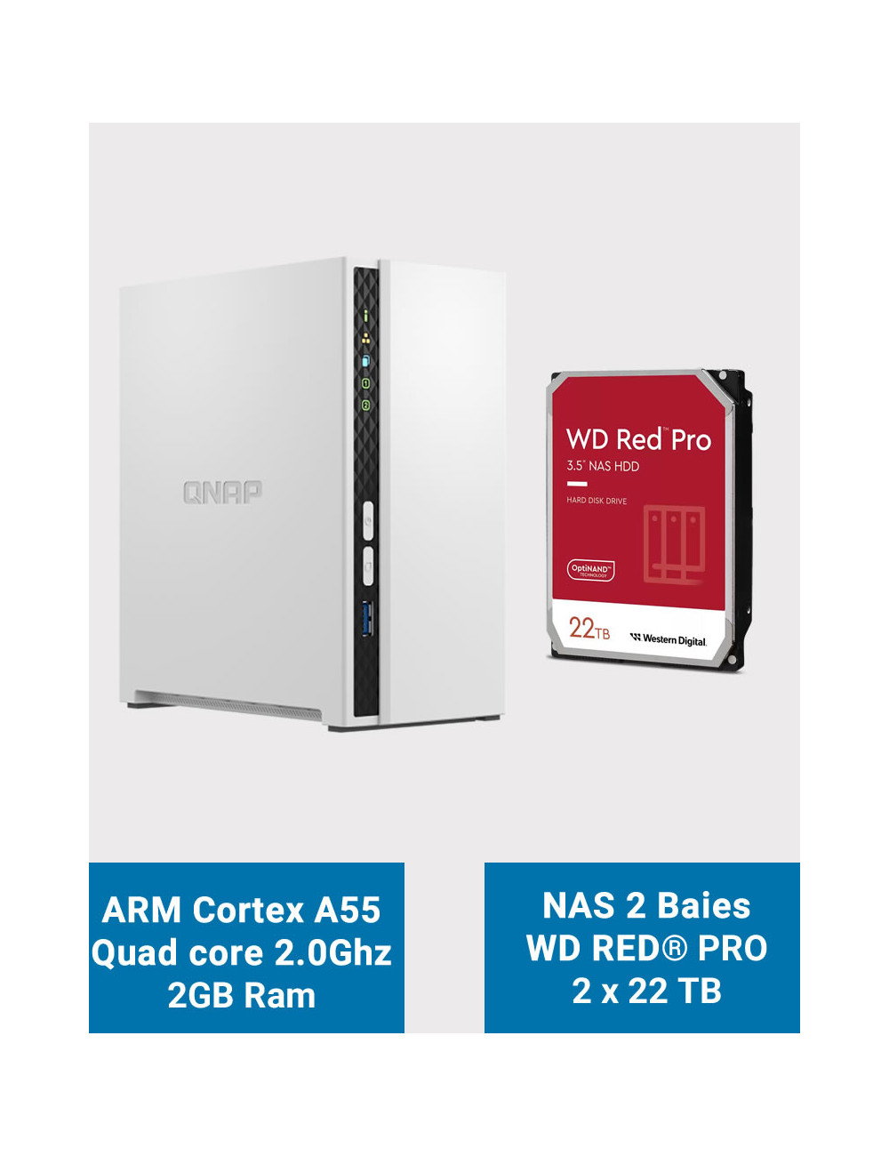 QNAP TS-233 Serveur NAS WD RED PRO 44To (2x22To)