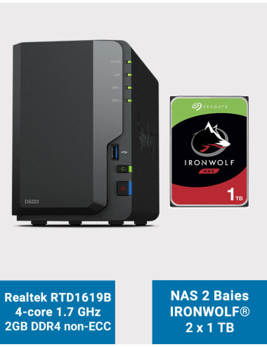 Synology DS223 Serveur NAS IronWolf 2To (2x1To)