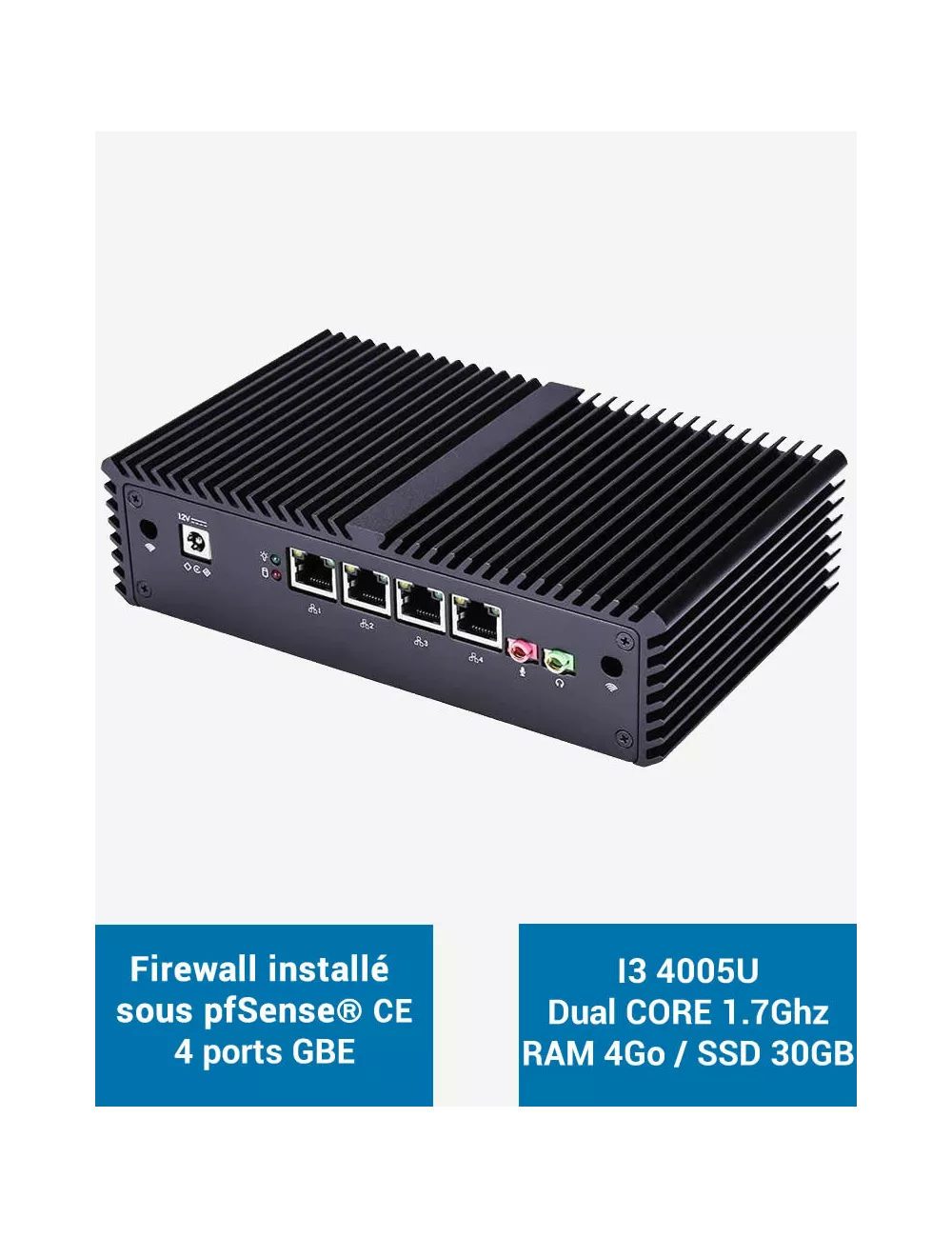 Firewall pfSense® Q3x I3 4005U 4 puertos Gigabit 4GB SSD 30GB