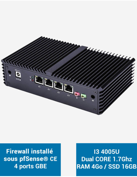 Firewall pfSense Q3x I3 4005U 4 puertos Gigabit 4GB SSD 16GB