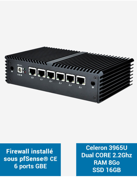 Firewall pfSense® Q5x Intel i3 6100U 6 ports Gigabit 8Go SSD 16Go