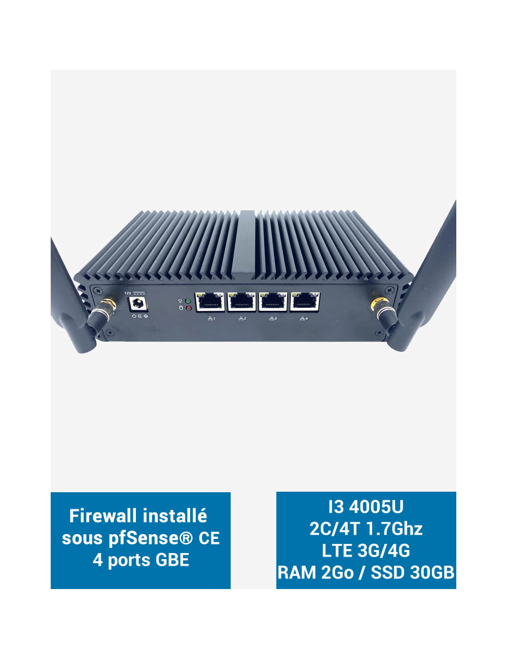 Firewall pfSense® Q3x I3 4005U 4 ports Gigabit LTE 4G 2GB SSD 60GB