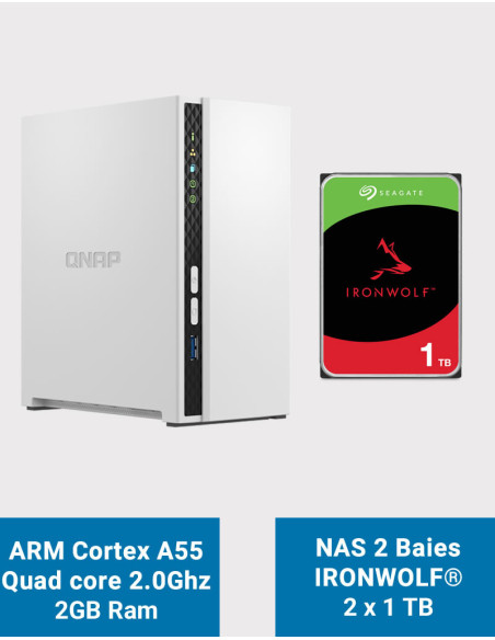 QNAP TS-233 NAS Server Seagate IronWolf 2TB (2x1TB)
