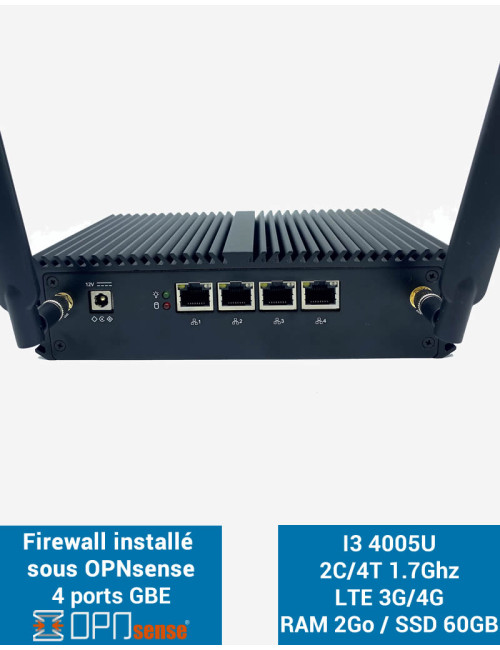 Firewall OPNsense® Q3x I3 4005U 4 puertos Gigabit LTE 4G 2GB SSD 60GB