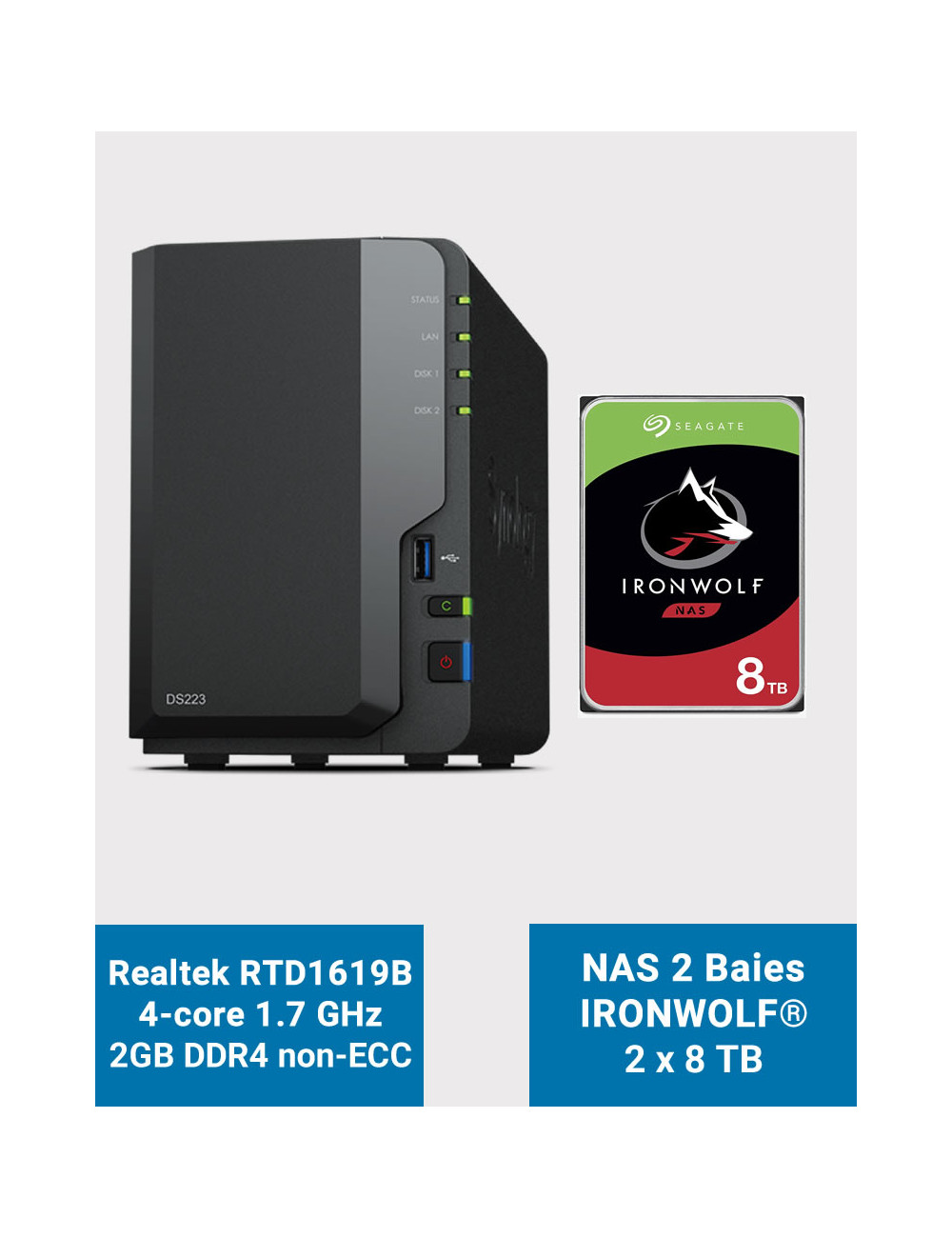 Synology DS223 Serveur NAS IronWolf 16To (2x8To)