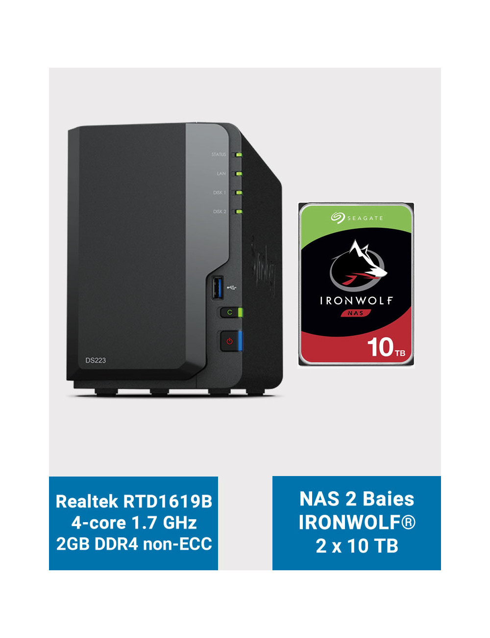 Synology DS223 Serveur NAS IronWolf 20To (2x10To)