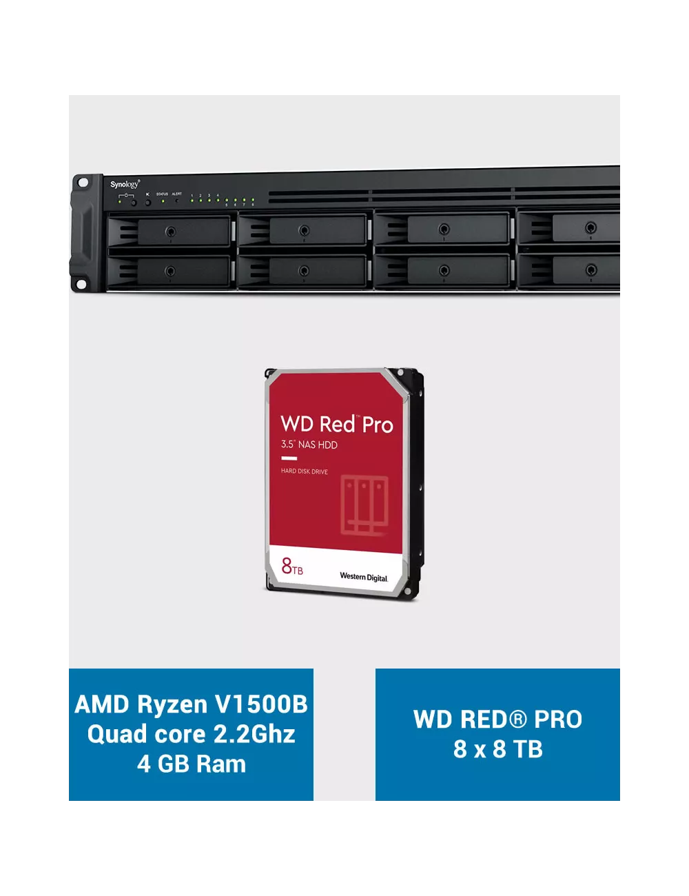 Synology RS1221+ Servidor NAS Rack WD RED PRO 64TB (8x8TB)