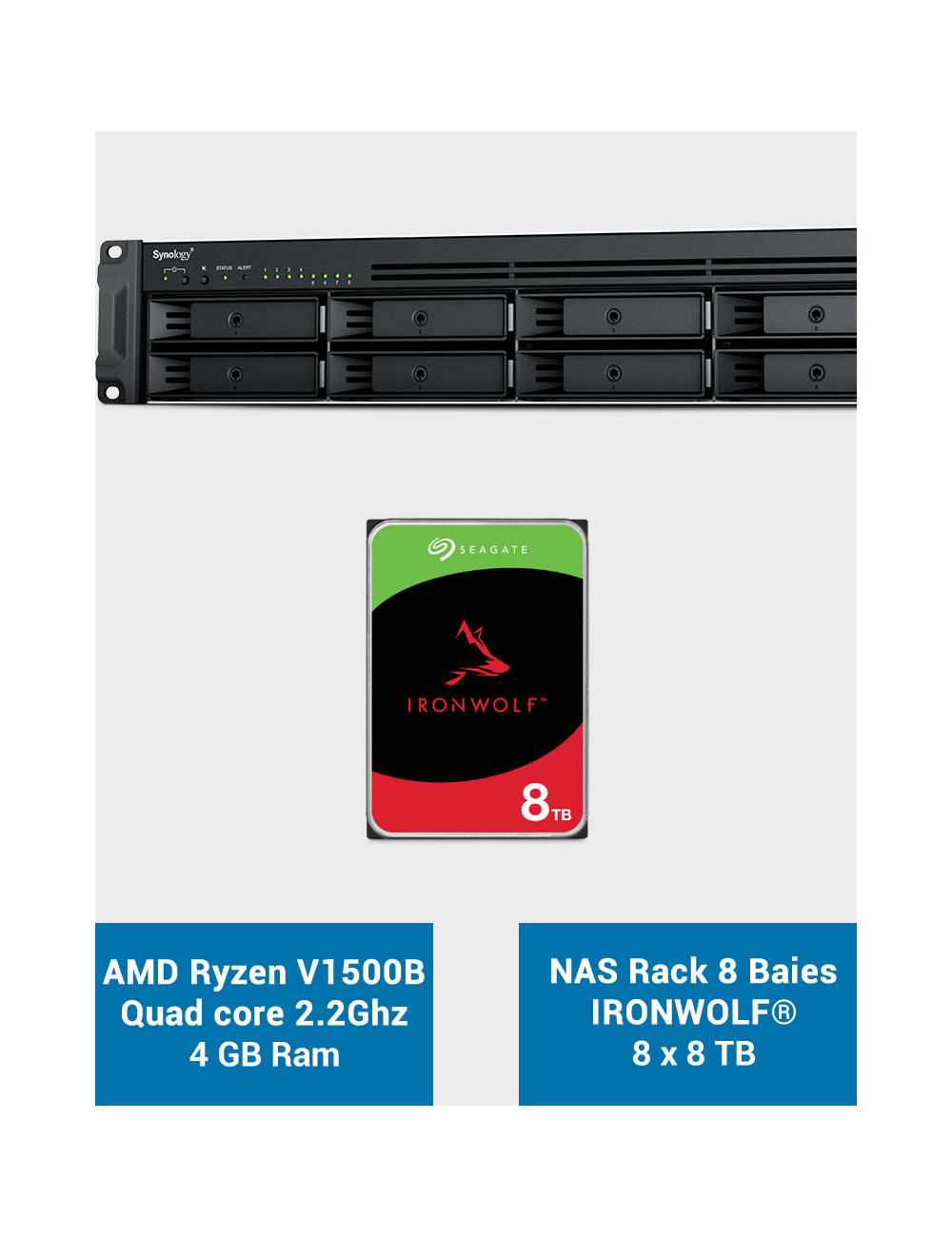 Synology RS1221+ Serveur NAS Rack IRONWOLF 64To (8x8To)