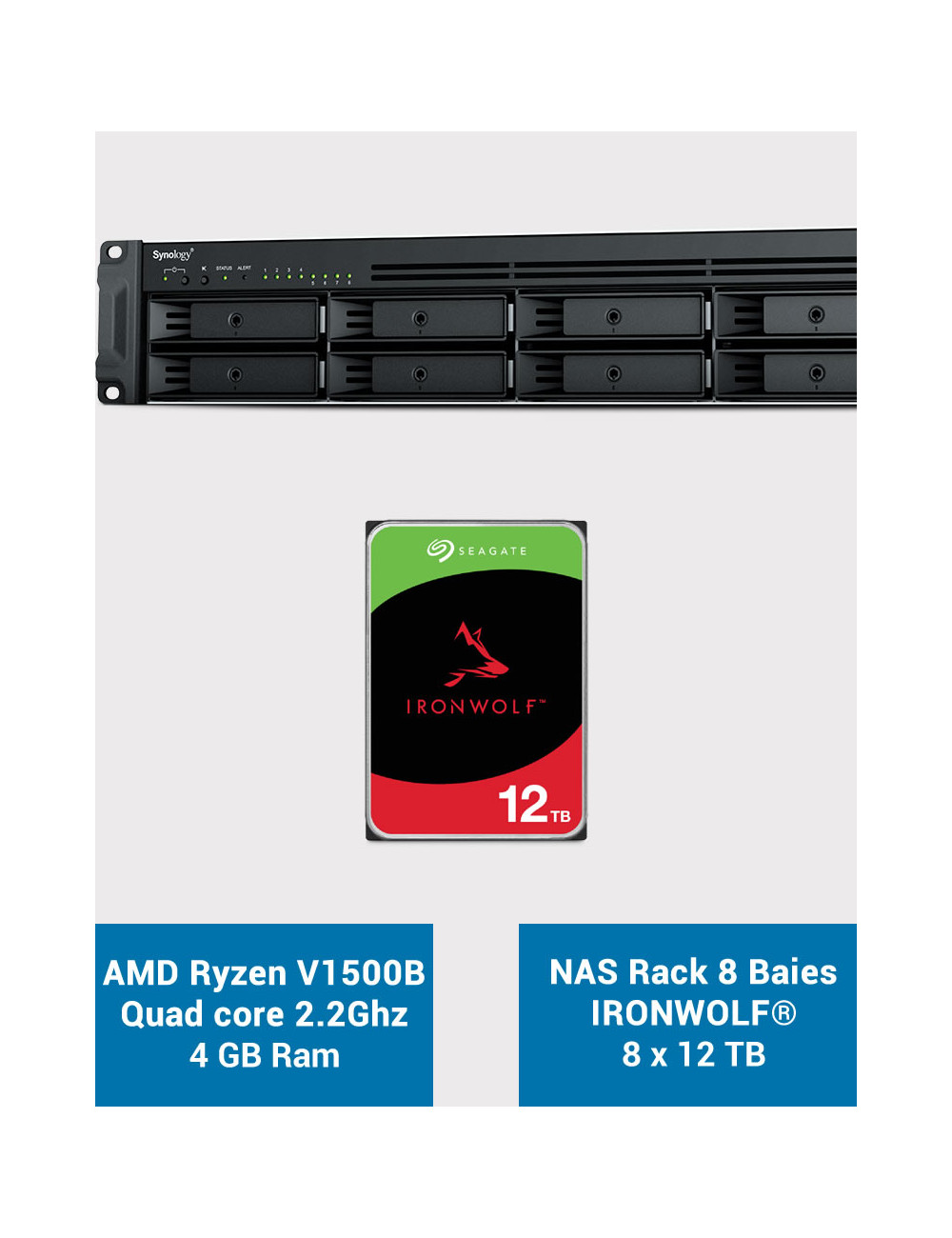 Synology RS1221+ Serveur NAS Rack IRONWOLF 96To (8x12To)