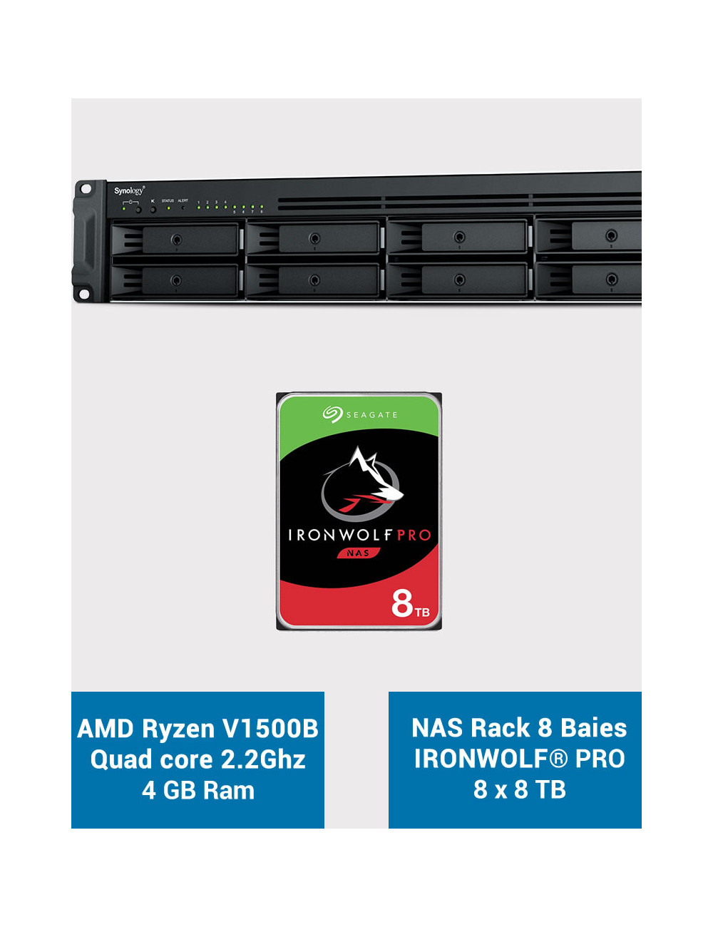 Synology RS1221+ Serveur NAS Rack IRONWOLF PRO 64To (8x8To)