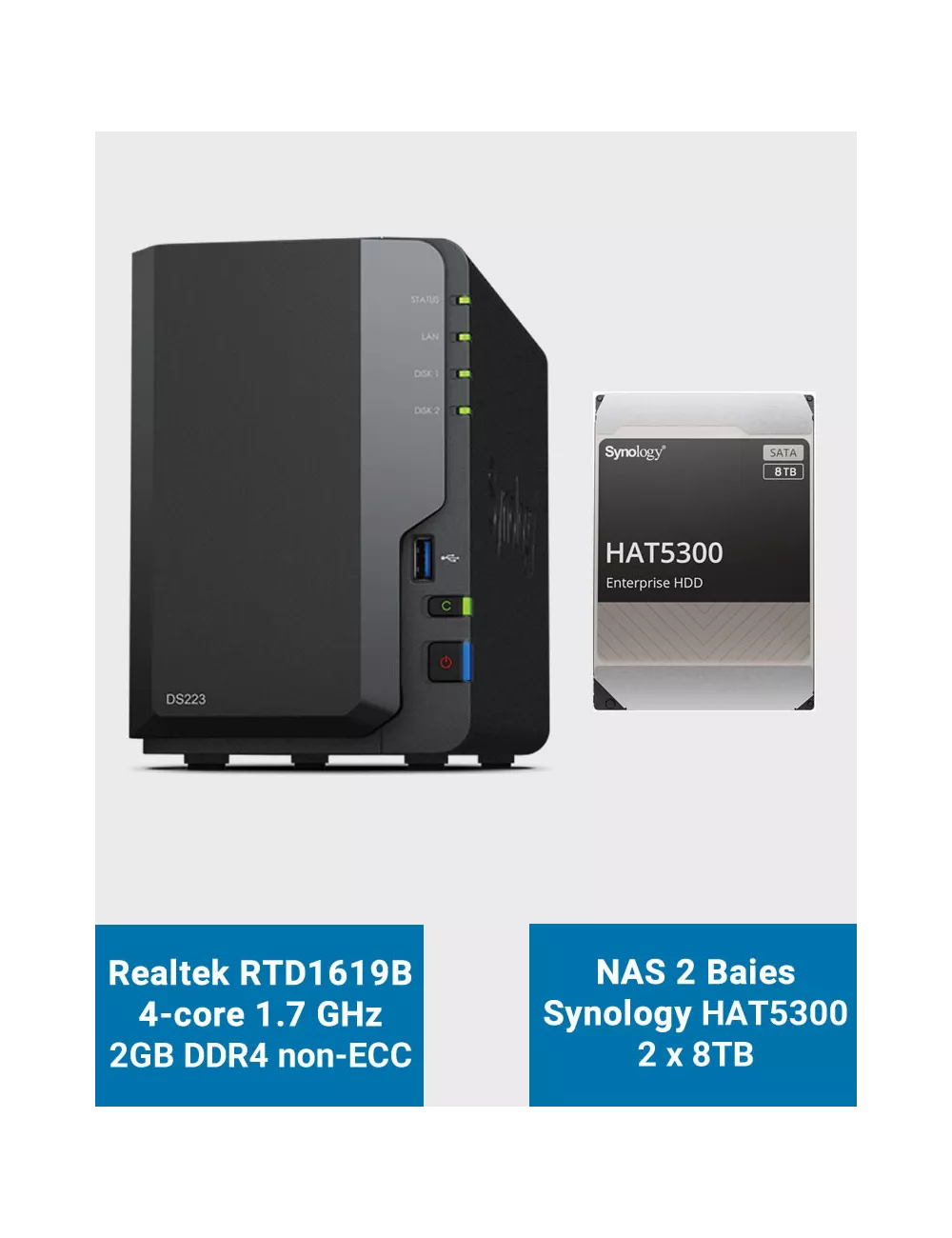 Synology DS223 Serveur NAS HAT5300 16To (2x8To)