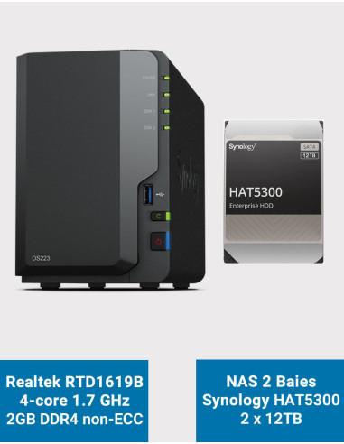 Synology DS223 NAS Server HAT5300 24TB (2x12TB) Synology DS223 NAS Server HAT5300 24TB (2x12TB)