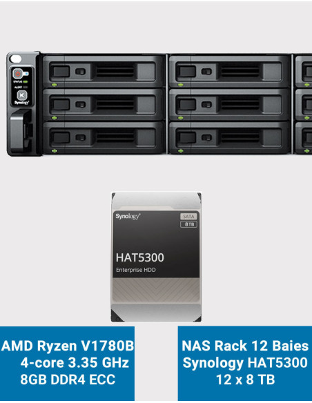 Synology RS2423+ Serveur NAS Rack 2U 12 baies HAT5300 96To (12x8To)