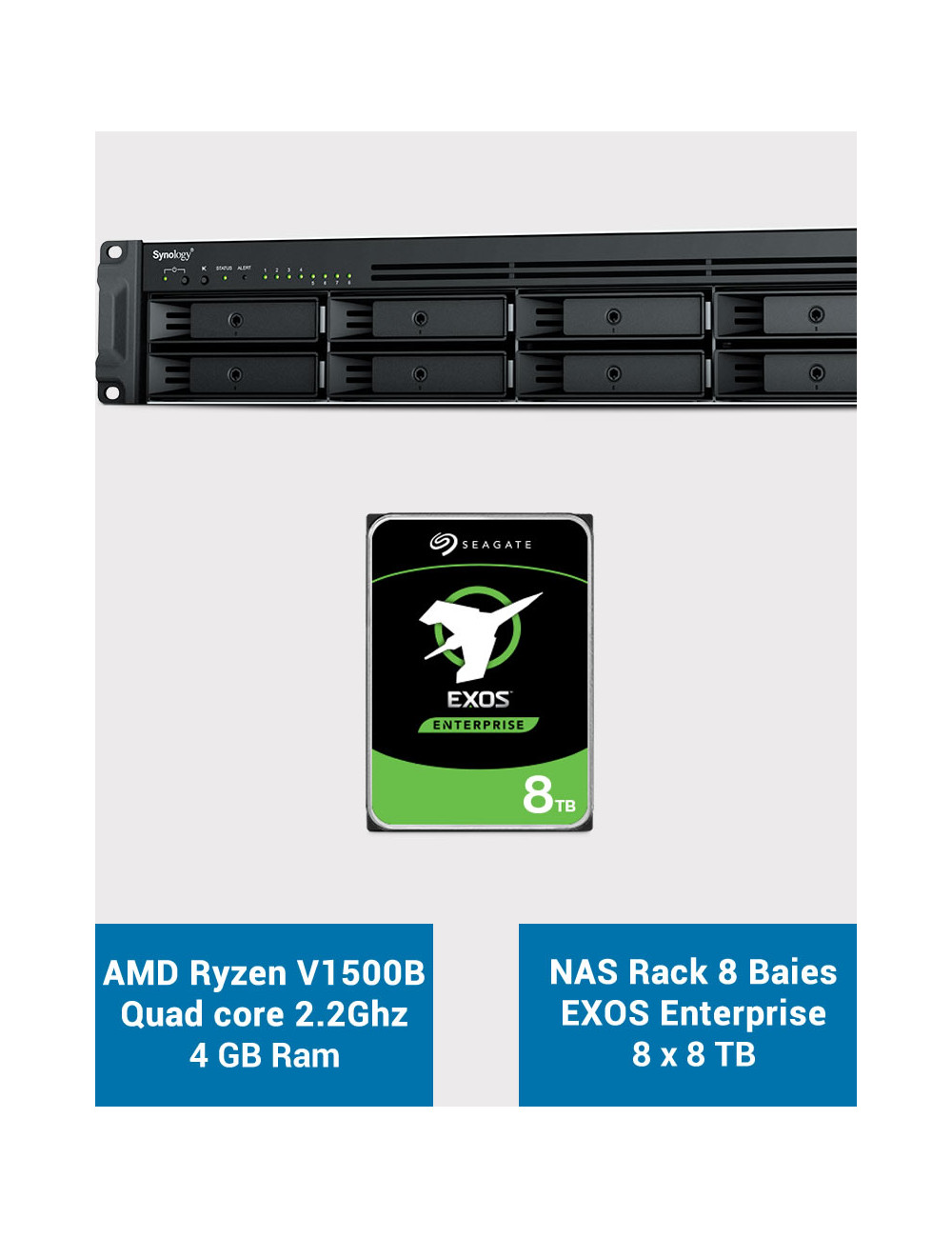 Synology RS1221+ Serveur NAS Rack EXOS Enterprise 64To (8x8To)