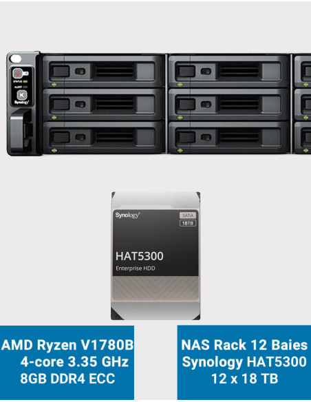 Synology RS2423+ Serveur NAS Rack 2U 12 baies HAT5300 216To (12x18To)