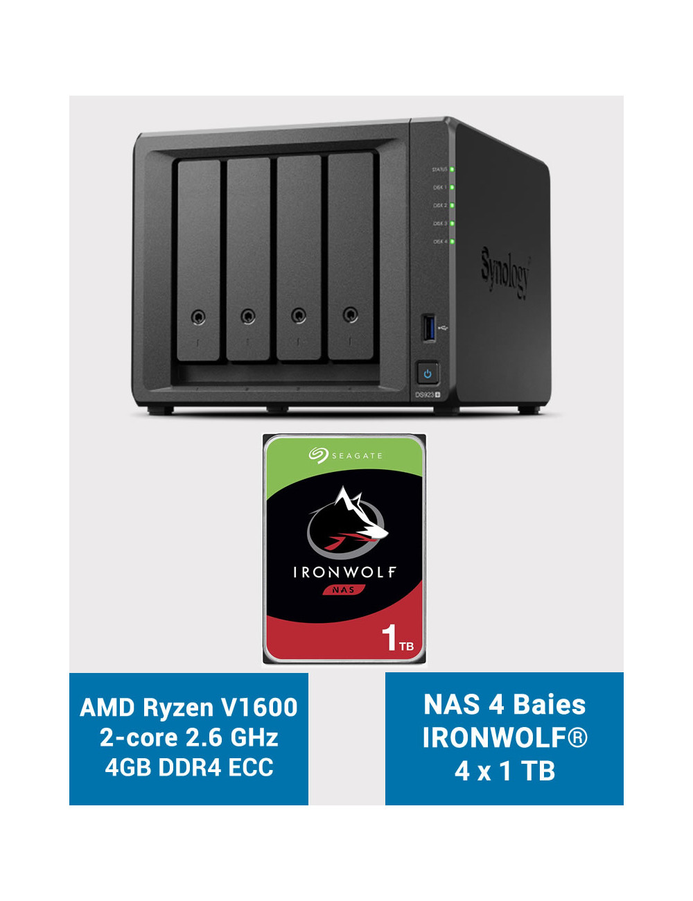 Synology DS923+ 4GB Serveur NAS IRONWOLF 4To (4x1To)