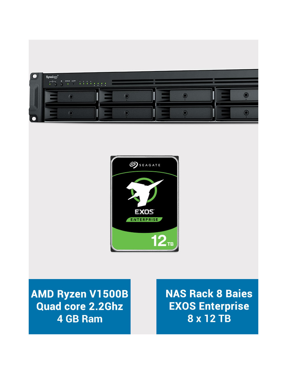 Synology RS1221+ Serveur NAS Rack EXOS Enterprise 96To (8x12To)