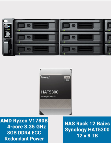 Synology RS2423RP+ Serveur NAS Rack 2U 12 baies HAT5300 96To (12x8To)