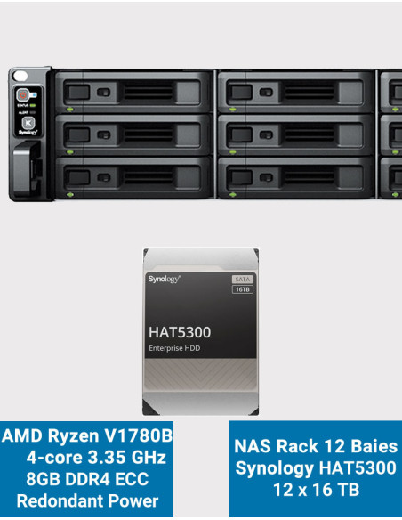 Synology RS2423RP+ Serveur NAS Rack 2U 12 baies HAT5300 192To (12x16To)