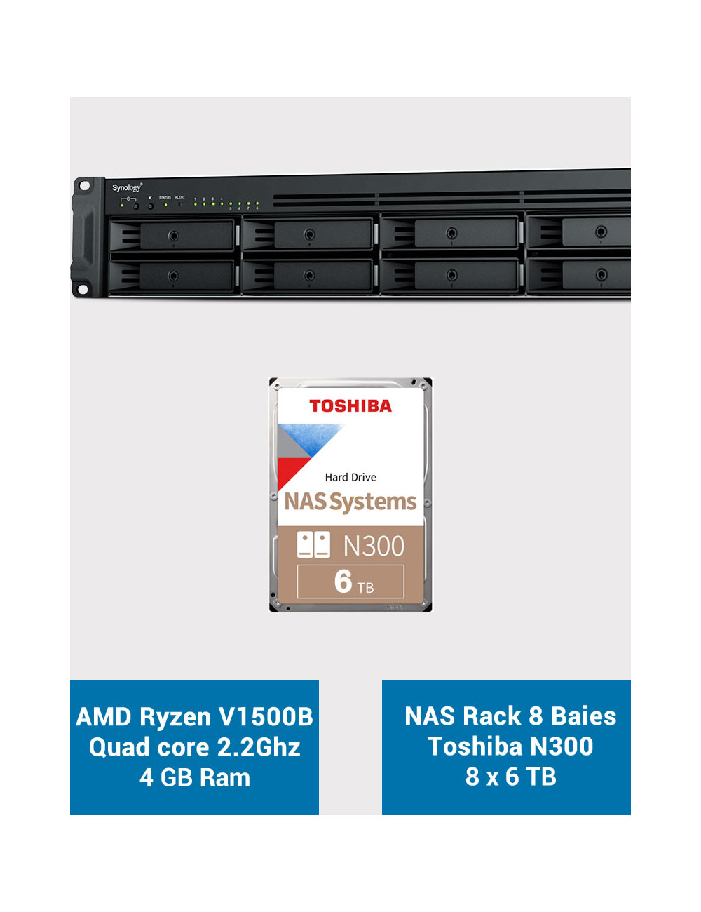 Synology RS1221+ Serveur NAS Rack Toshiba N300 48To (8x6To)