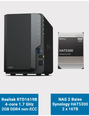 Synology DS223 Serveur NAS HAT5300 32To (2x16To)
