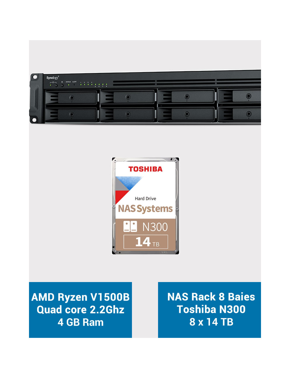 Synology RS1221+ Serveur NAS Rack Toshiba N300 112To (8x14To)