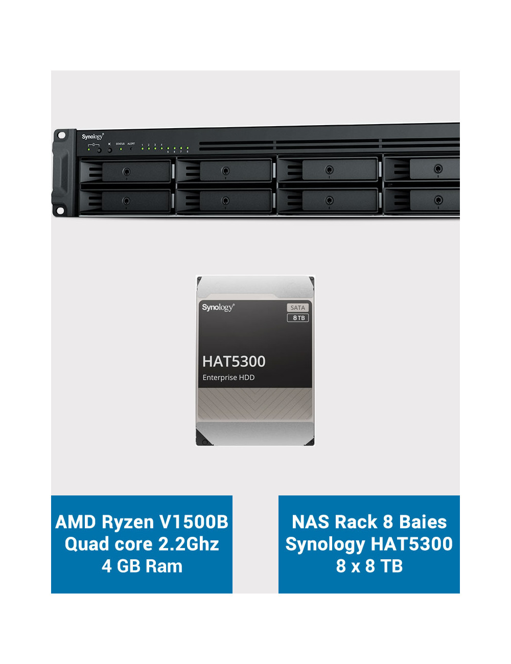 Synology RS1221+ Serveur NAS Rack HAT5300 64To (8x8To)