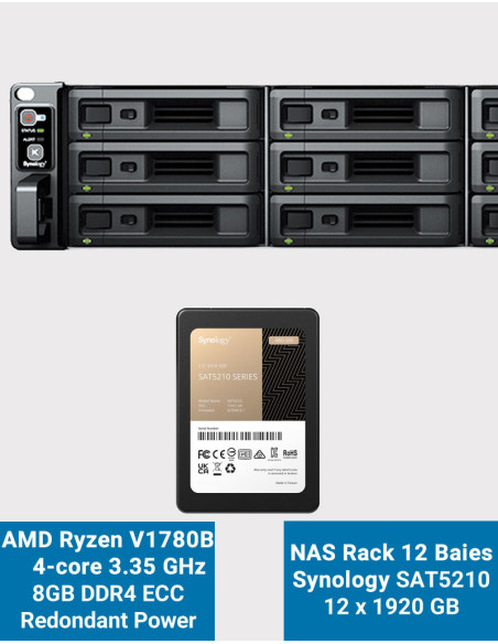 Synology RS2423RP+ NAS Server Rack 2U SAT5210 23.04TB (12x1920GB)