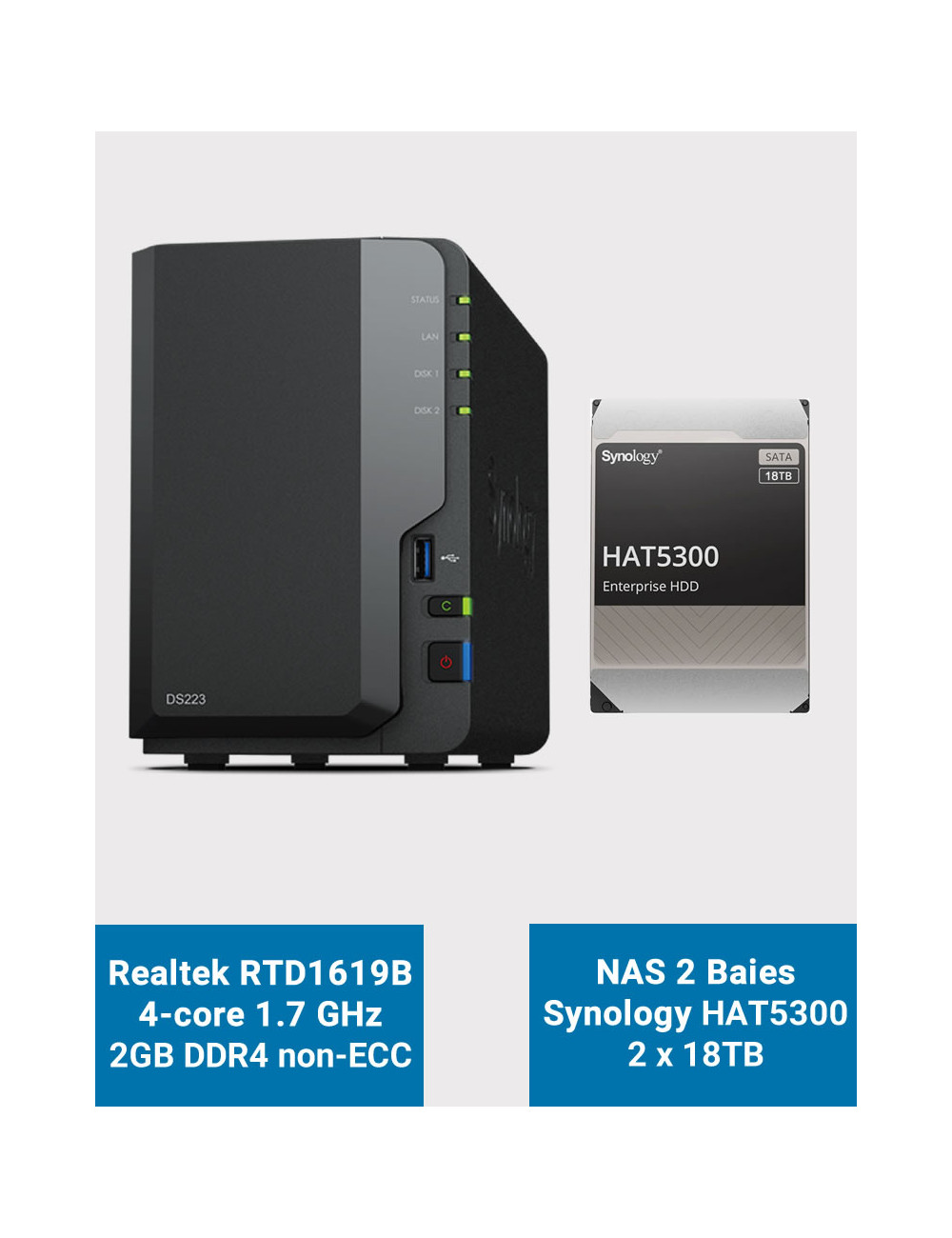 Synology DS223 Servidor NAS HAT5300 36TB (2x18TB)