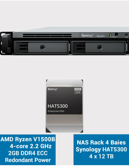 Synology RS822RP+ 2Go Serveur NAS Rack 1U HAT5300 48To (4x12To)