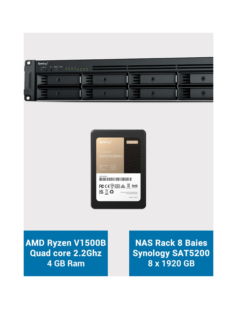 Synology RS1221+ Serveur NAS Rack SAT5200 15.36To (8x1920Go)