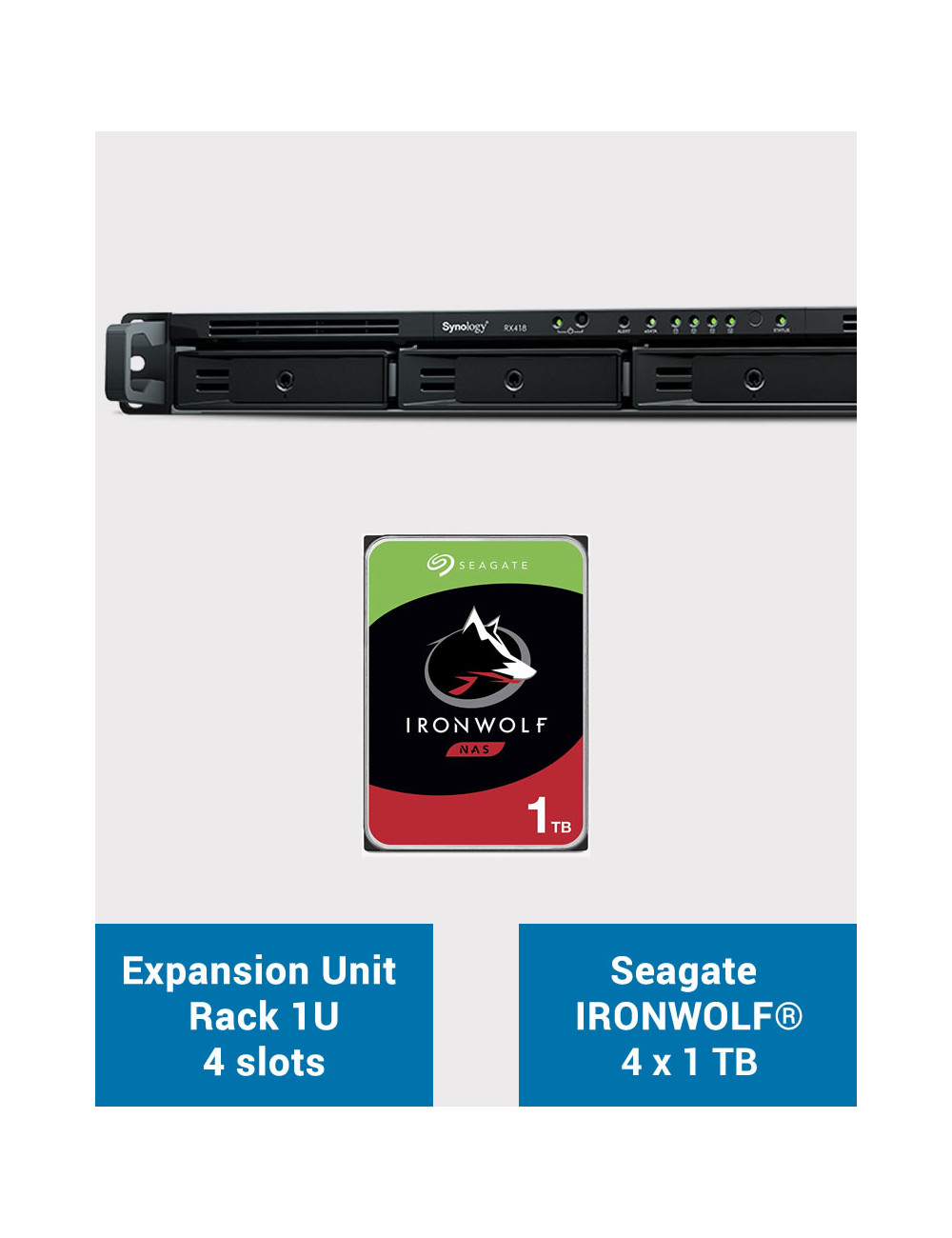 Synology RX418 Unité d'extension Rack 1U IRONWOLF 4To (4x1To)