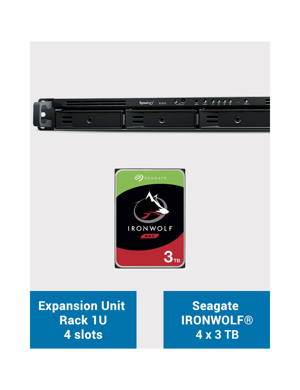 Synology RX418 Unité d'extension Rack 1U IRONWOLF 12To (4x3To)
