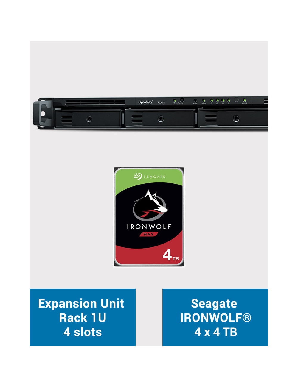Synology RX418 Unité d'extension Rack 1U IRONWOLF 16To (4x4To)