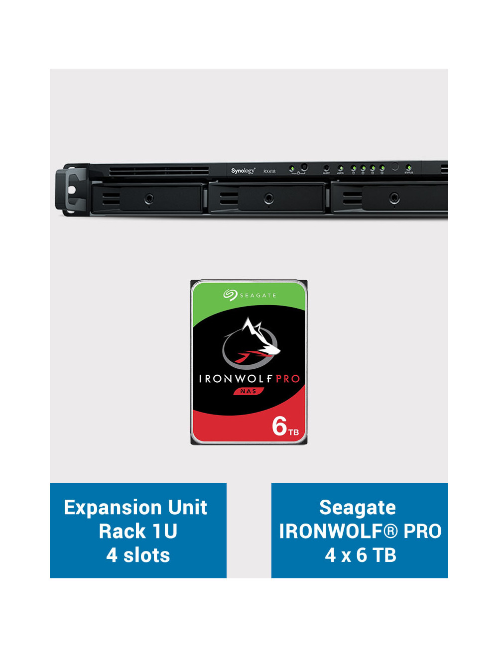 Synology RX418 Unité d'extension Rack 1U IRONWOLF PRO 24To (4x6To)