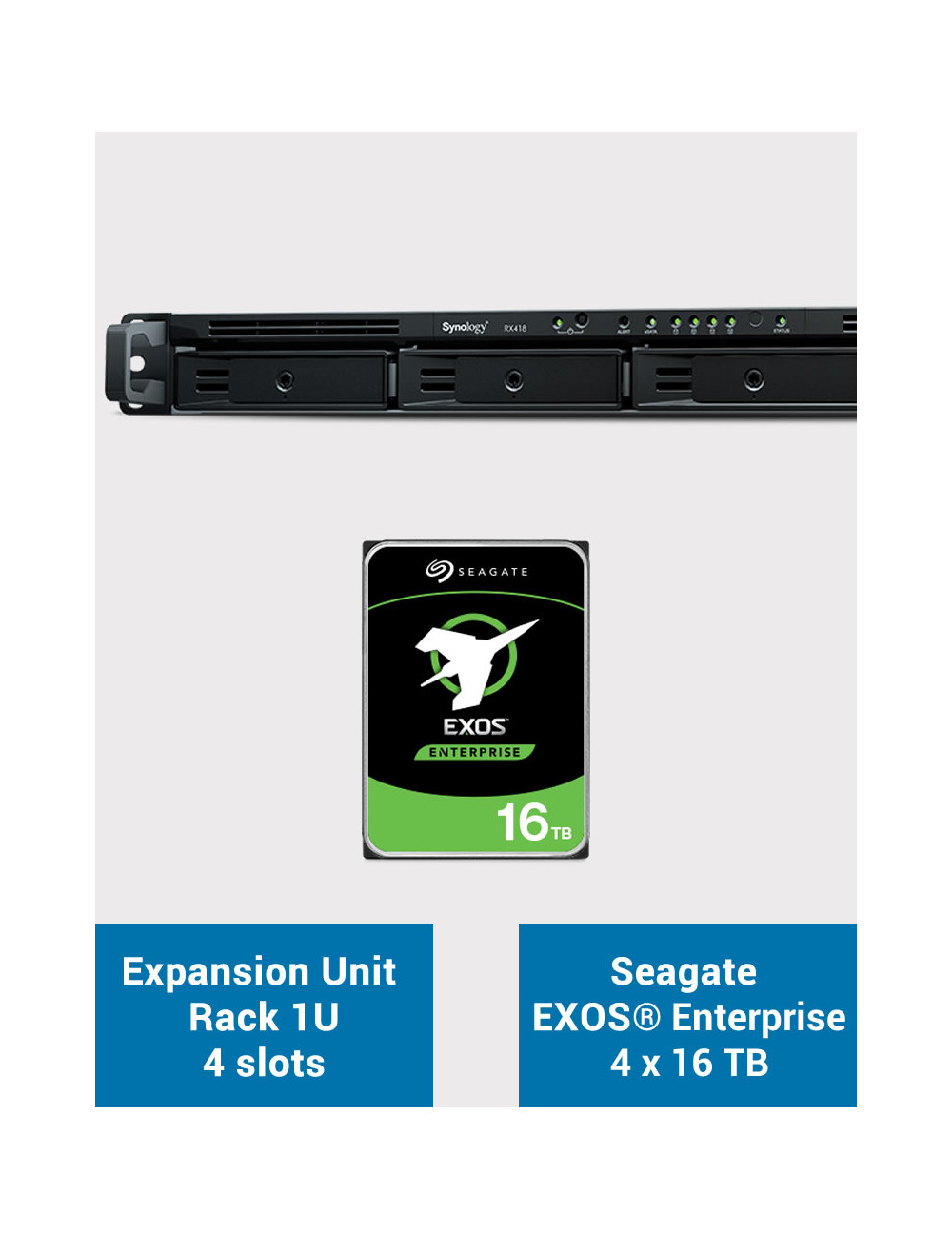 Synology RX418 Unité d'extension Rack 1U EXOS Enterprise 64To (4x16To)