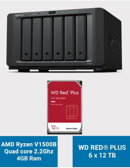 Synology DS1621+ NAS Server WD RED PLUS 72TB (6x12TB)