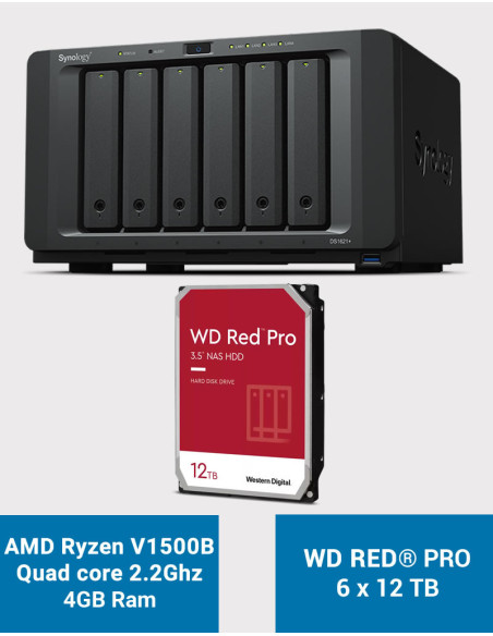 Synology DS1621+ Servidor NAS WD RED PRO 72TB (6x12TB)