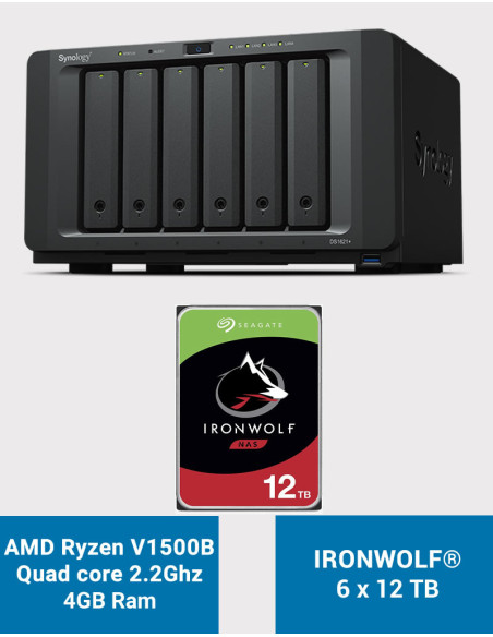 Synology DS1621+ Serveur NAS IronWolf 72To (6x12To)