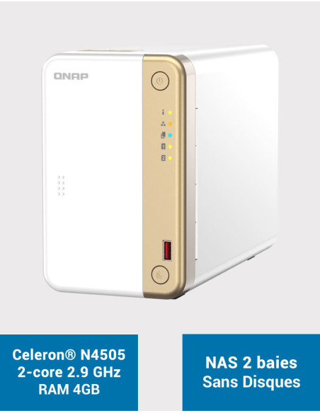 QNAP TS-262 4GB Serveur NAS 2 baies (Sans disques)