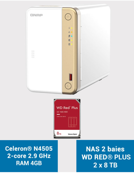 QNAP TS-262 4GB NAS Server WD RED PLUS 16TB (2x8TB)
