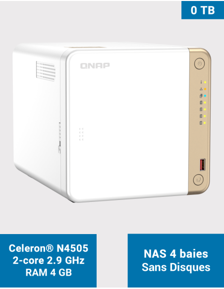 QNAP TS-462 4GB Serveur NAS 4 baies (Sans disques)