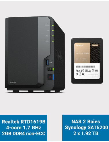 Synology DS223 Serveur NAS SSD SAT5200 3840Go (2x1920Go)