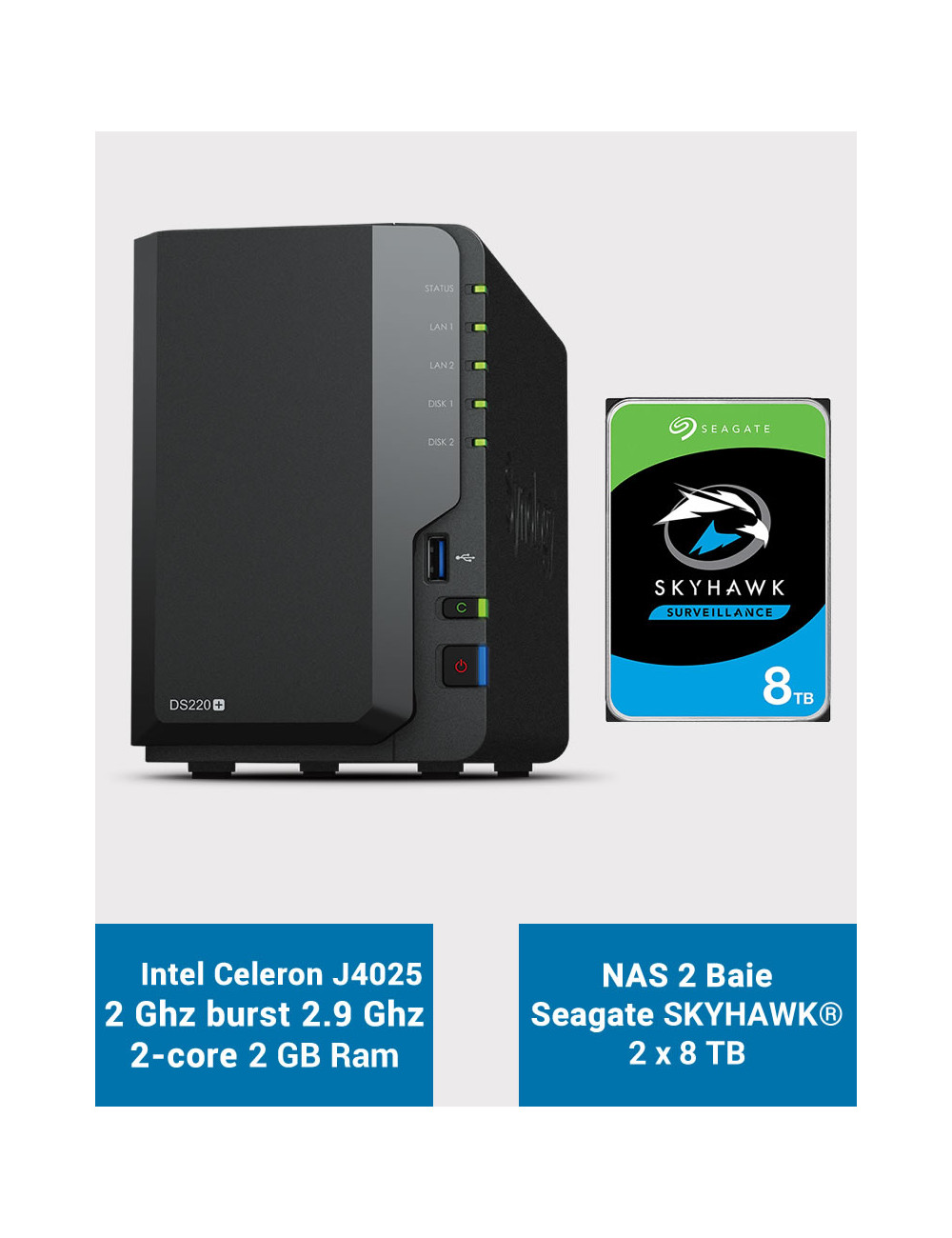 Synology DS218J Serveur NAS WD RED 4To (2x2To)