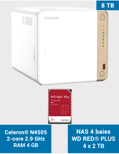 QNAP TS-462 4GB Servidor NAS WD RED PLUS 8TB (4x2TB)