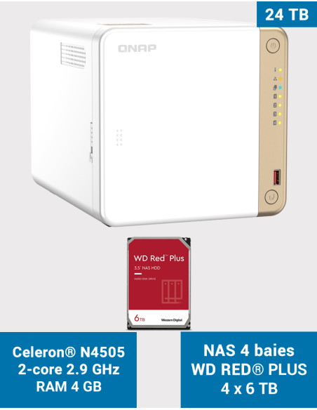 QNAP TS-462 4GB NAS Server WD RED PLUS 24TB (4x6TB)