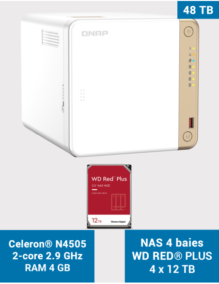 QNAP TS-462 4GB Serveur NAS WD RED PLUS 48To (4x12To)